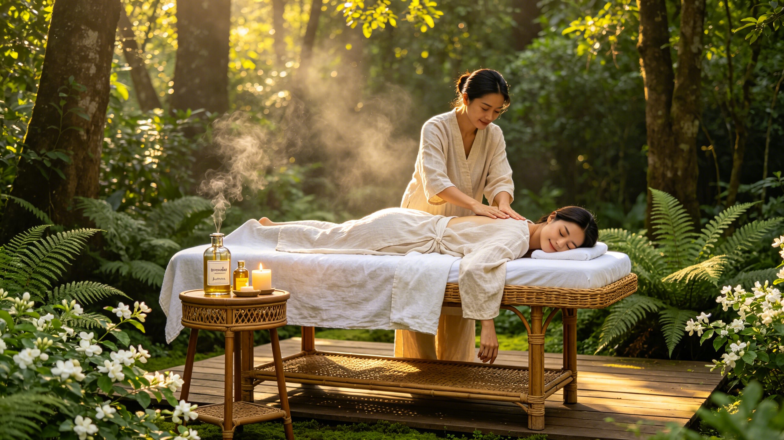 Peaceful in-room massage atmosphere